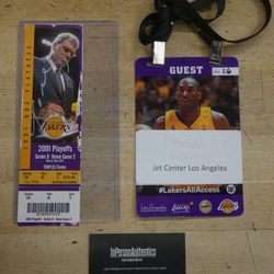 Kobe Bryant Autographed Ticket 2001 PLAYOFFS W GUEST PASS WITH COA . WITH IN PERSON AUTHENTICS COA 103348. GOOD CONDITION. 