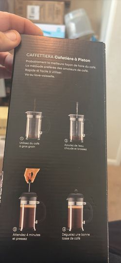 New Bodum Caffettiera French Press coffee maker. Has durable beaker. Capacity is 8 cup, 1.0 L, 34 oz. Durable and BPA free.