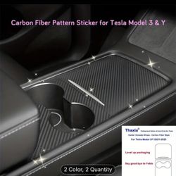 Center Console Wrap Cover Kit for Tesla Model 3 for Model Y Sticker Protector Matte Carbon Fiber Pattern/ wood Grain Car Modification Accessories for 