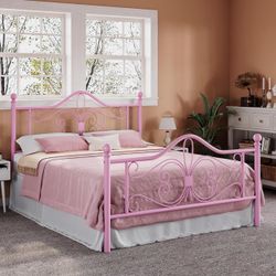 Allewie Metal Queen Platform Bed Frame, Butterfly Pattern Design, Pink | Butterfly Design Headboard & Footboard, Under Bed Storage, No Box Spring Need