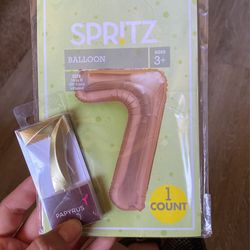 7 Rose Gold Balloon And Gold Candle