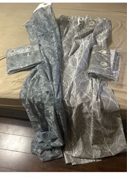 Gray Patterned Grommet Curtain Panels Set