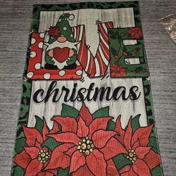 2PCS Love Christmas Santa Gnome Garden Flag Double Sided, Poinsettia Red Flower, Simple Joys Cardinal Decorative House Yard Outdoor Flag, Winter Farmh