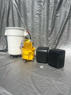Janitorial Lot: Mop Bucket, Trash Can & Dispensers
