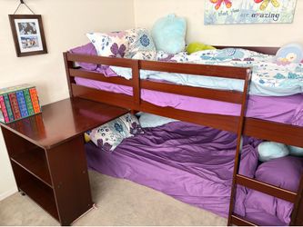 Loft bed with book shelf and desk