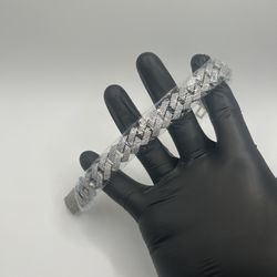 Moissanite Real Miami Cuban Prong Link Iced Bracelet 7.75 Inch Silver Pass Test