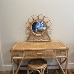 Rattan Kids Vanity Desk