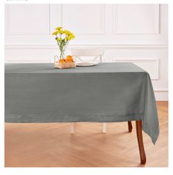 Solino Home Linen Tablecloth 60 x 120 Inch - Classic Hemstitch 100% Pure Linen Steel Grey Table Cloth for Rectangle Tables