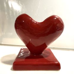 Adorable Small Red Ceramic Heart Vase / Planter Approx 3” x 3.25” 
