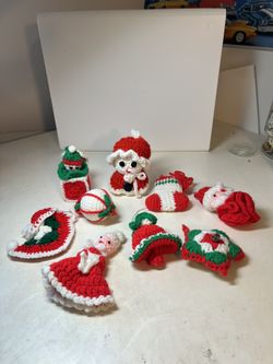 Set Of 9 vintage Hand Crocheted Holiday Ornaments