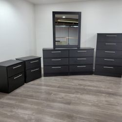Black Dresser Mirror Chest And Nightstands ⚫️ Cómoda Espejo Gavetero Y Mesitas De Noche Color Negro 