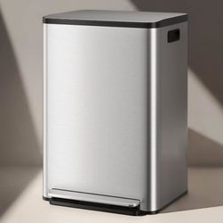 Trash Can 50L with Soft Close Lid
50 L Metal Garbage Can with Removable Inner Bucket, Hands Free Recycle Waste Bin for Living Room Office, Silver