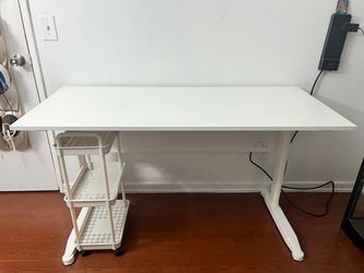 White gaming desk and 3 platform organizer