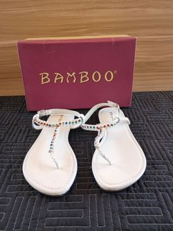 Bamboo White T-Strap Gemstone Sandals Size 7.5 Women
