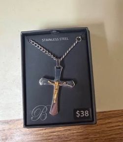 Brilliance Fine Jewelry Men's Two-Tone Stainless Steel Crucifix Pendant Necklace