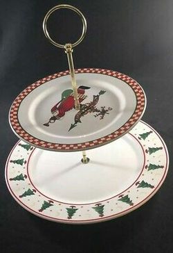 TRAY, SAKURA DEBBIE MAGIC OF SANTA 2 TIER TIDBIT TRAY