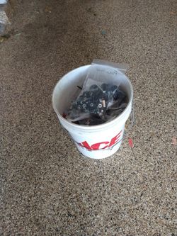 Five gallon bucket of bolts and nuts