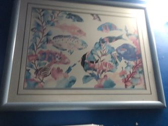 Large Framed Watercolor Fish Wall Art