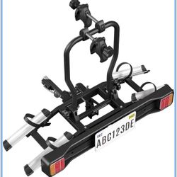 2-Hitch Bike Rack with Taillights and License Plate Holder, Adjustable Folding Design, Holds up to 88 lbs, LF-BR1L