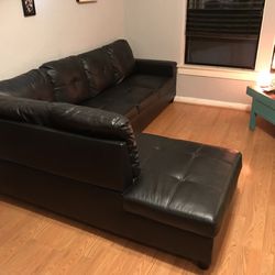 L Shape Black Leather Couch 