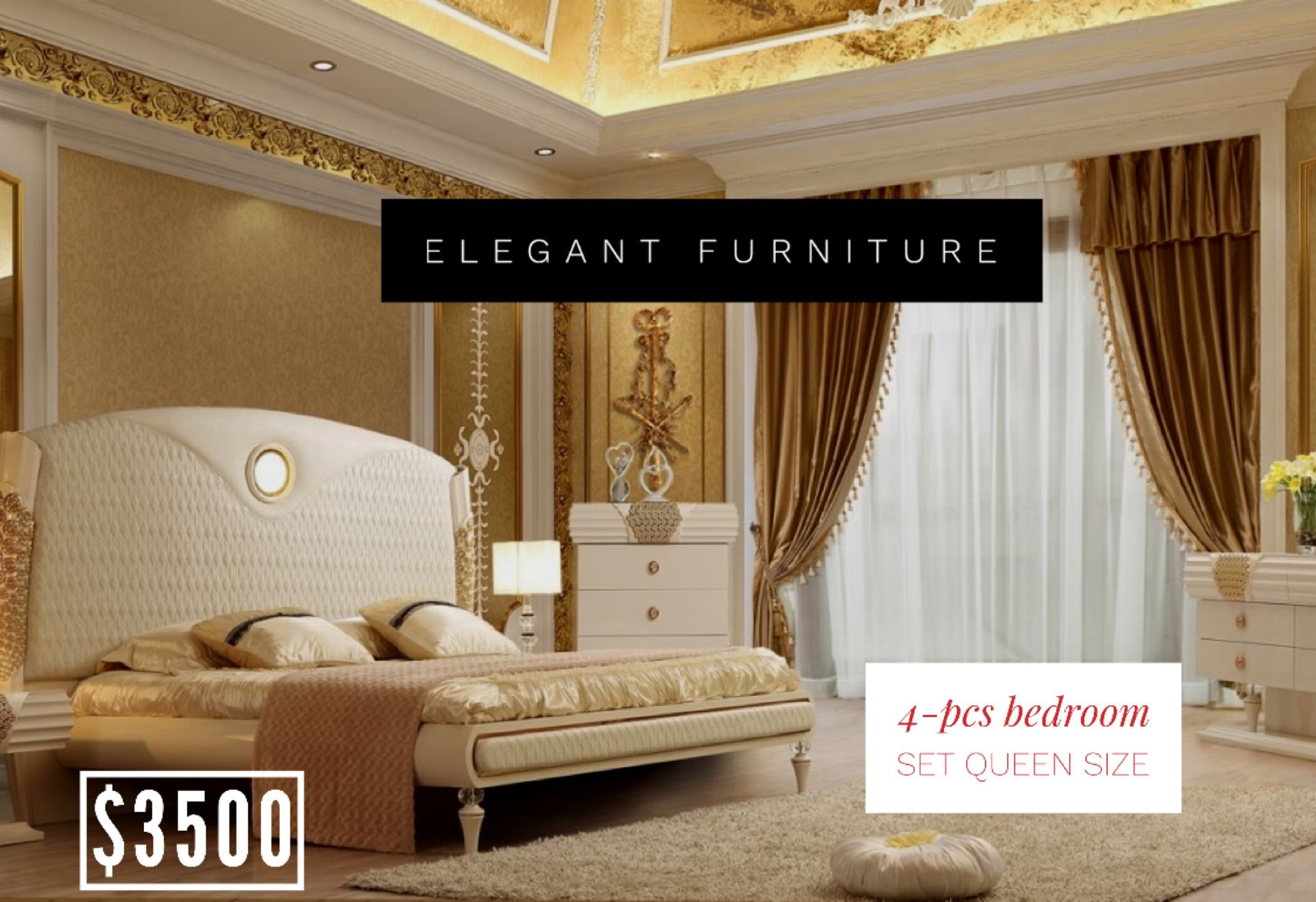 Queen Size Bedroom Set 4pc- Recamara Queen Size de 4pc @Elegant Furniture