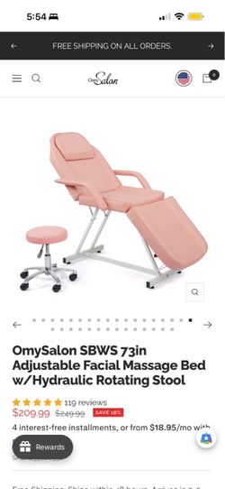 OmySalon 73in Adjustable Facial Massage Bed with Stool