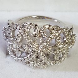 Precious Ring 925 Sterling Silver,Cz Diamonds, 5.38grs, Size 6
