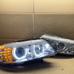 #9 BRAND NEW 2005-2008 BMW 3-Series E90 Sedan Chrome Halo LED Halogen Headlight Pair 