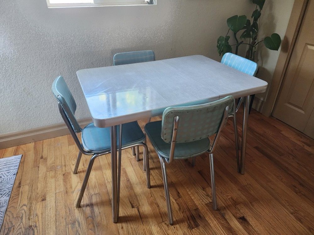 1950s MCM Aqua Chrome Kitchen Table Dinette Set โ Rare Retro Atomic Era