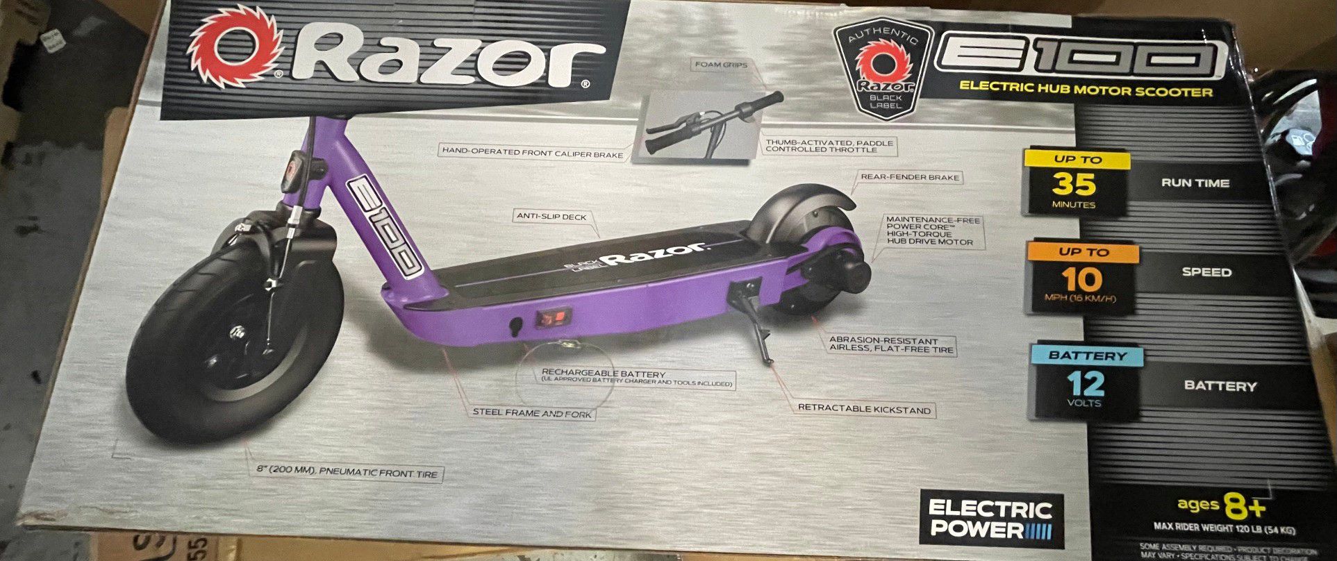 Razor Black Label E100 Electric Scooter - Purple, for Kids Ages 8+