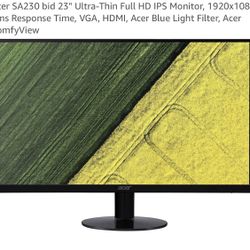 Acer SA230 bid 23" Ultra-Thin Full HD IPS Monitor, 1920x1080, 4ms Response Time, VGA, HDMI, Acer Blue Light Filter, Acer ComfyView