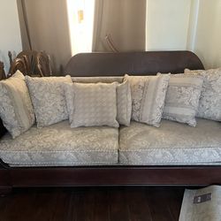 Solid Red Wood Framed Couch