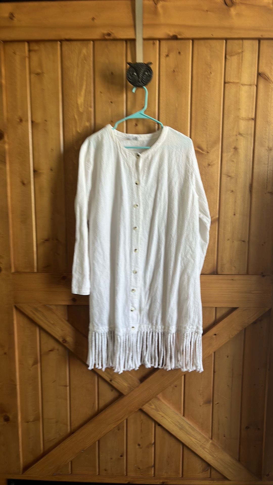 Beachy BOHO Fringe Button Down Dress Size: Medium