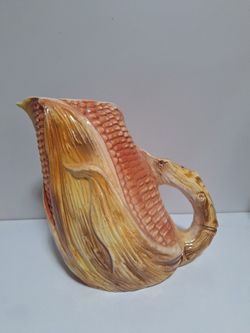 Vintage ITALIAN Hand Painted Corn Pitcher. Farmhouse.