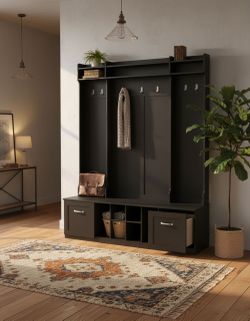 Homy Casa TITAN 59" Modern Wood Hall Tree Storage Bench Entryway Organizer Foyer Mudroom