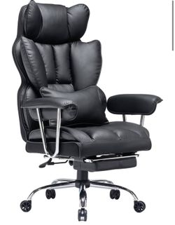 Desk Office Chair 400LBS, Big High Back PU Leather Computer Chair, Executive Office Chair with Leg Rest and Lumbar Support, Black Office Chair
