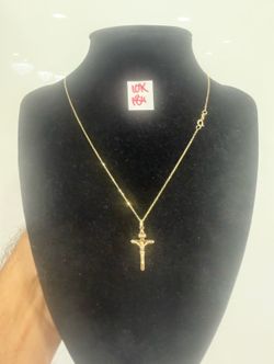 10K Solid Gold Chain and Pendant For Wedding 18 Inches Long