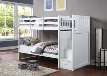 Bun Bed Twin twin with Reversible staircase with drawers, White finish, New Especial price
