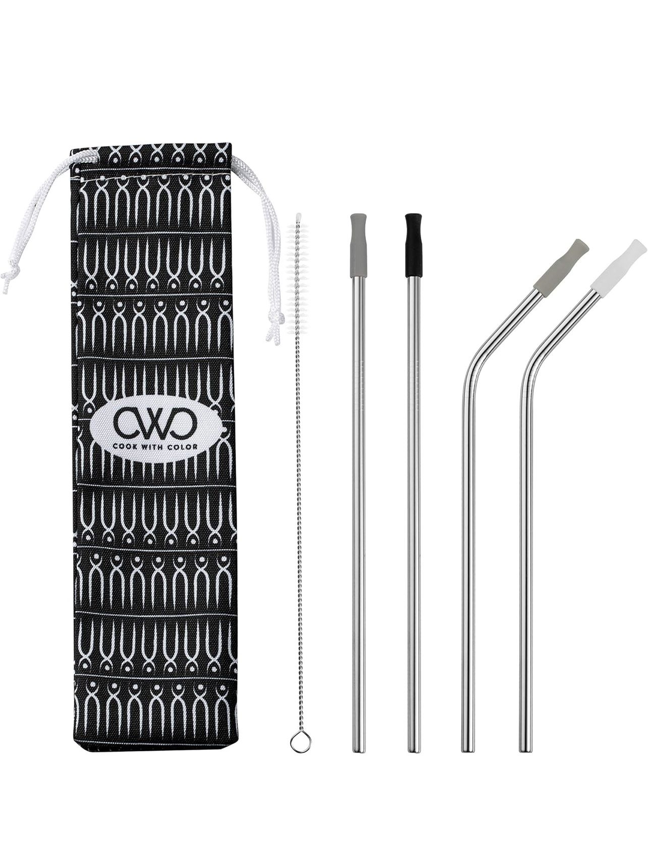 Metal Straws with Silicone Tips, Includes Travel Case and Cleaning Brush, 4 stra