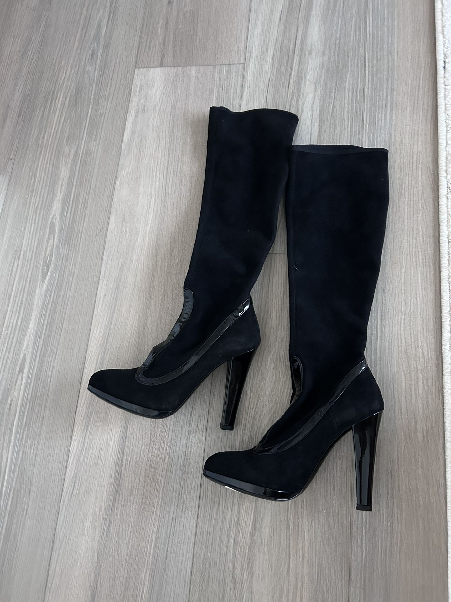 Bruno Magli Knee High Black Suede High Heel Boots Size 35