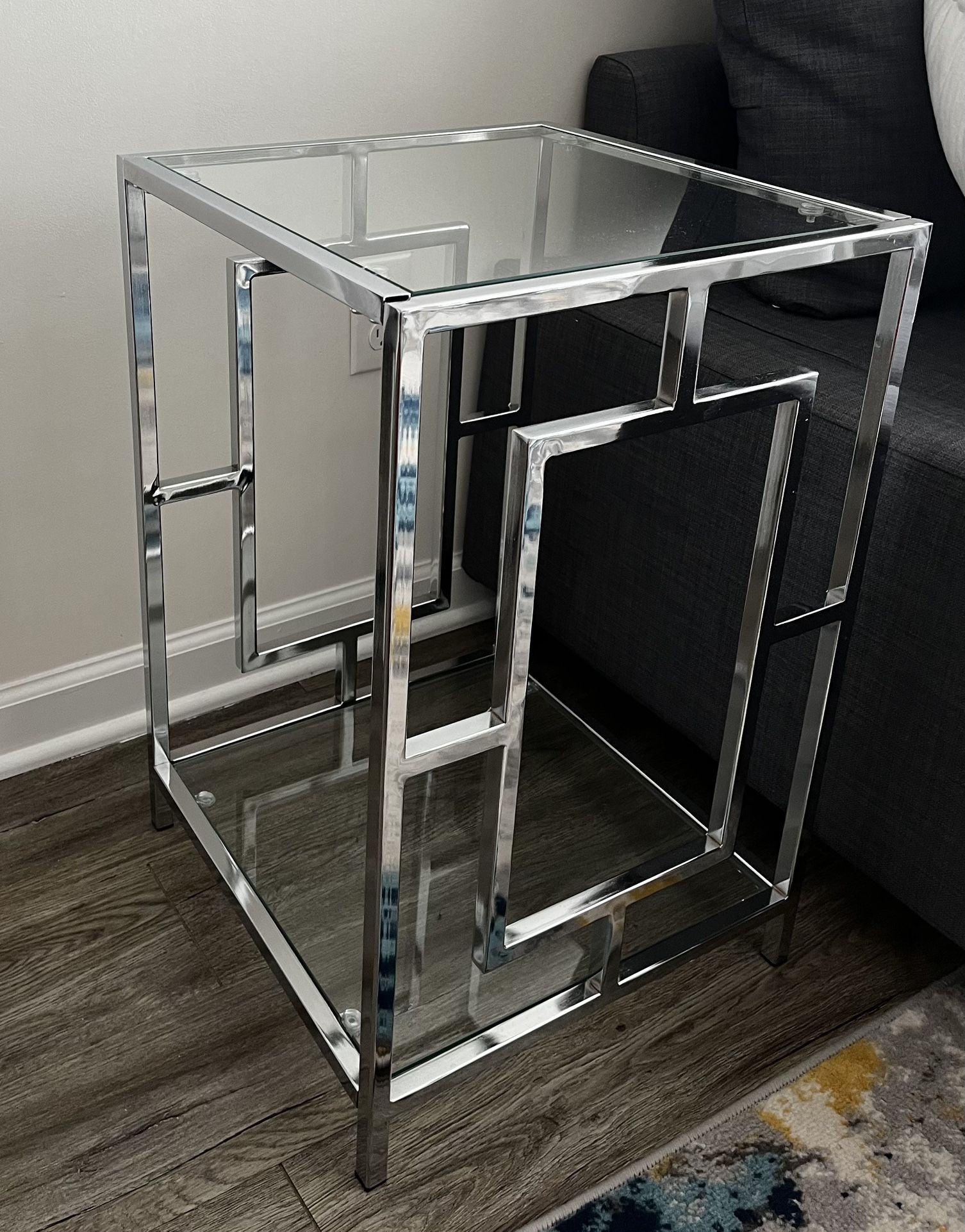 Chrome End Tables (2) with Glass Shelving