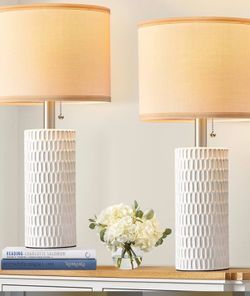20" Modern Ceramic Table Lamps for Bedroom Set of 2, Small Table Lamps for Night Stands, Living Room, Home Office
