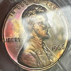 1966 Lincoln Cent PCGS SP64 RD Beautiful Natural Toning