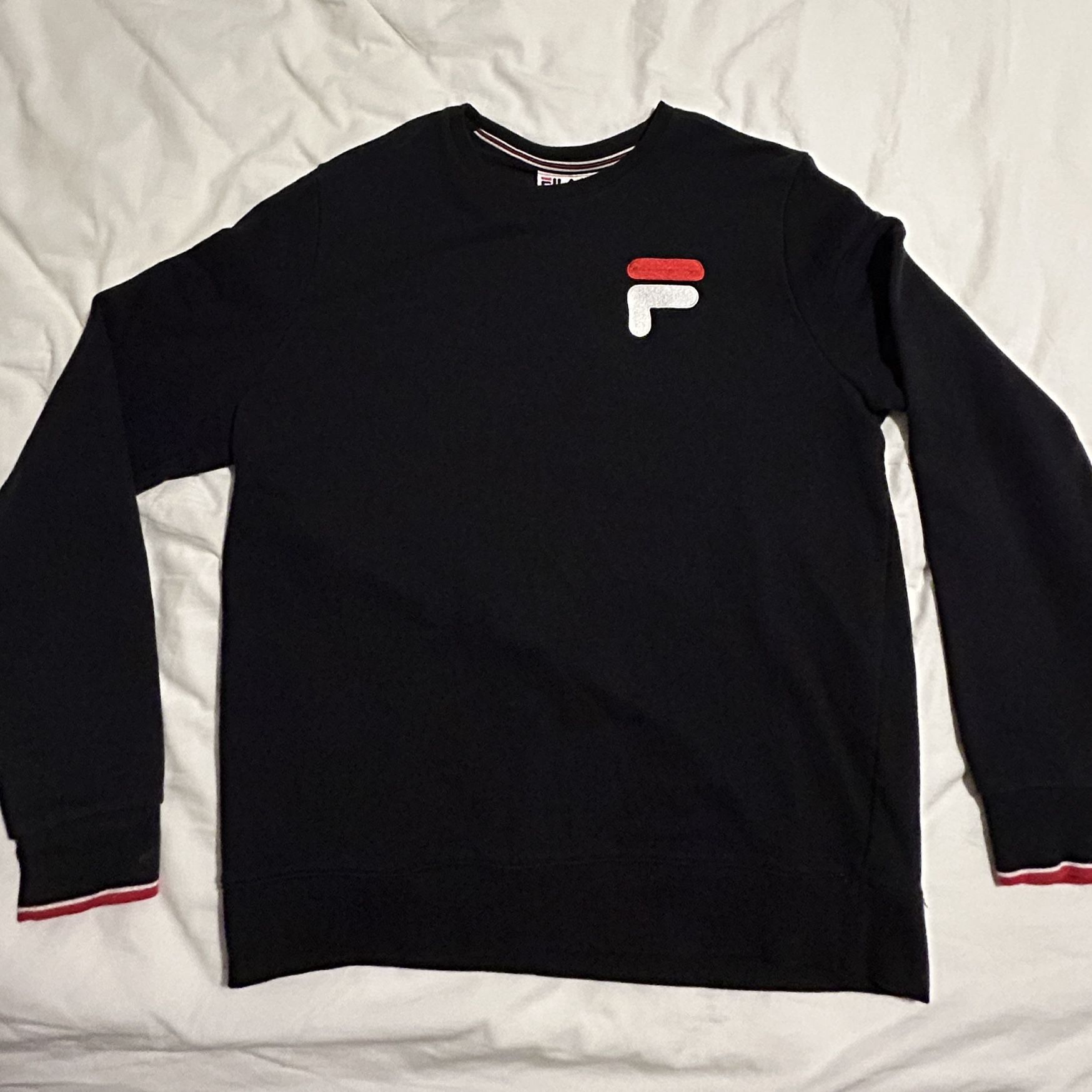 Retro Fila embroidered logo pullover mens streetwear black sweatshirt size Large 