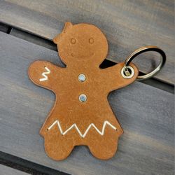 Gingerbread Woman Leather Keychain 