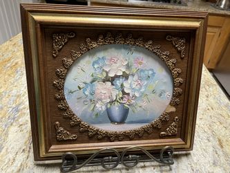 Painting of Blue and Pink Flowers