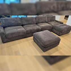 Brand New 4pc Sectional With Ottoman Dark Gray Corduroy 164x66
