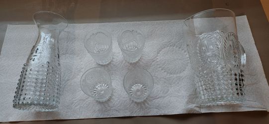 Vintage Fleur-de-Lis Crystal Beverage Set - Pitcher, Carafe & 4 Glasses - Chapel Estate