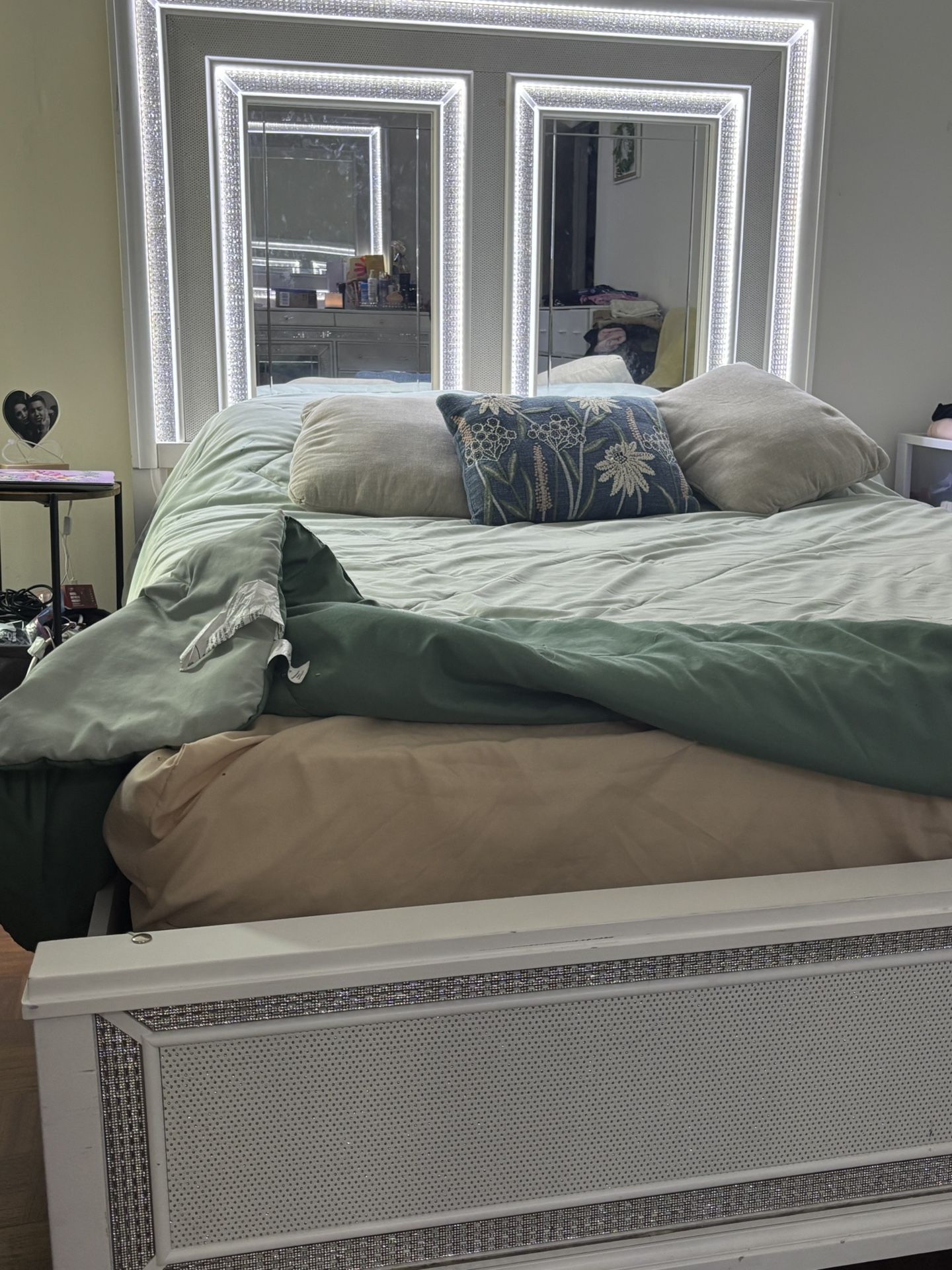 Queen Bed Frame & Dresser With Mirror