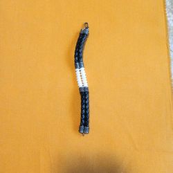 7 inch Antique Look Bracelet with black weave leather and Fresh Water Pearls.